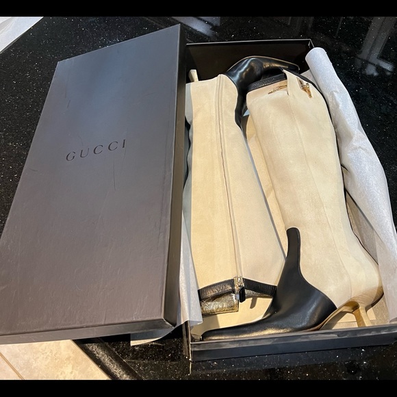 VINTAGE GUCCI BOOTS White/Black 38.5 (8.5 U-S) with 3’ Heel - Picture 6 of 13